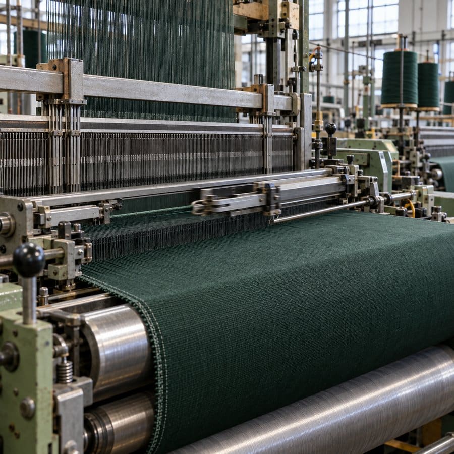 Illustrative textile weaving scene
